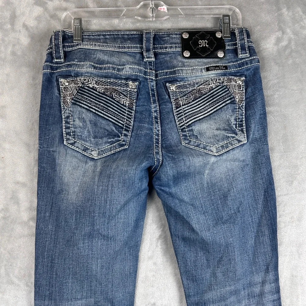 Miss Me Mid Rise Skinny Jeans Blue Denim Embellished Pocket MP8856S Size 29